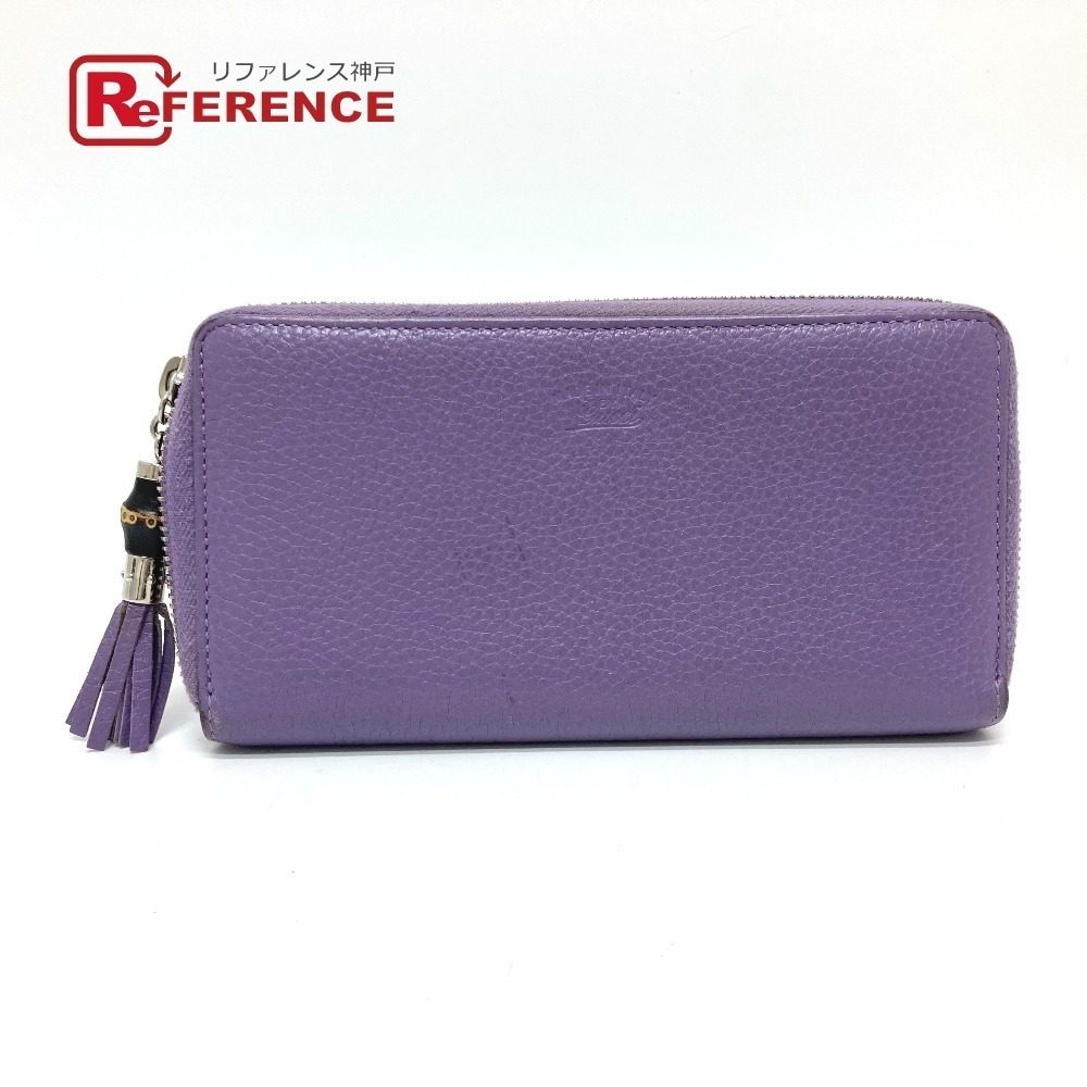 Gucci Bamboo Tassel Zip Around Long Wallet Leather Purple